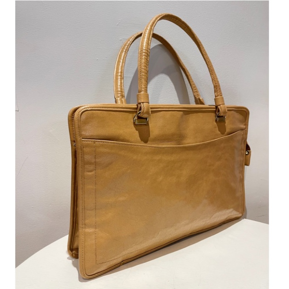 Vintage 70s Caramel/Tan Vegan Leather Top Handle Double Bottom Handbag/Purse